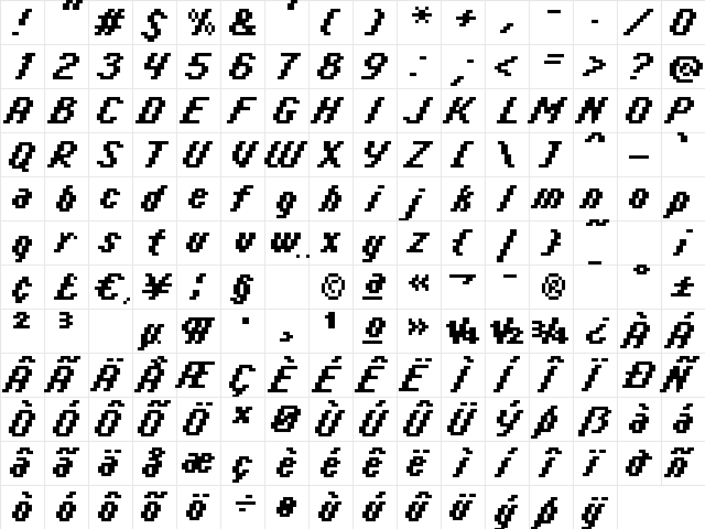 italic 08_65 Regular  glyph index