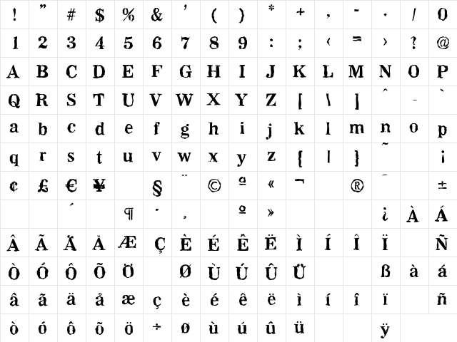 WichitaRandom Bold  glyph index