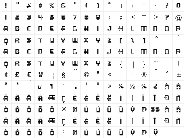 Cinema Gothic BTN Inline Regular  glyph index