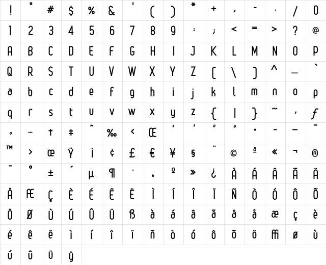 Leger-Bold Regular  glyph index