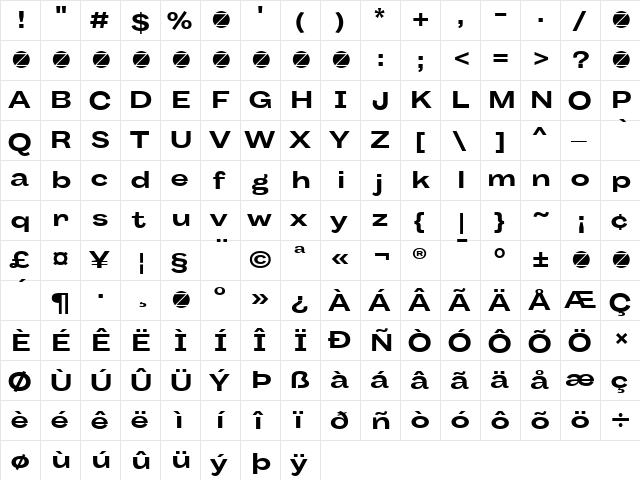 Body Grotesque Large Trial Bold  glyph index