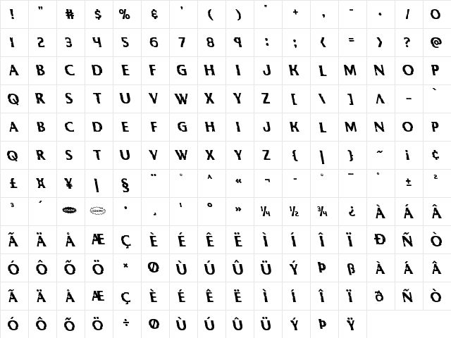 Body Swipers Leftalic Italic  glyph index