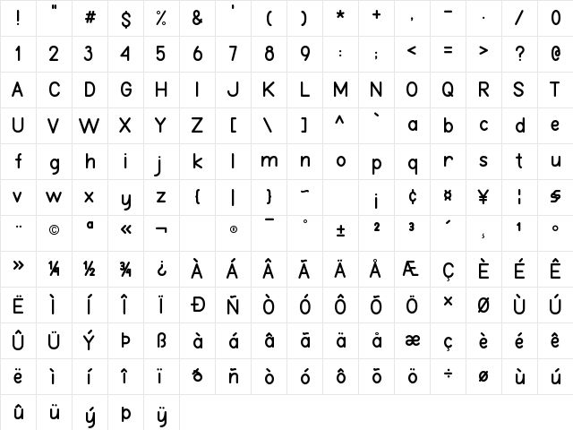 Burd Sans ExtraBold Regular  glyph index
