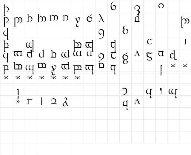 Tengwar Quenya-1 Regular  glyph index