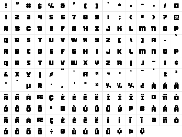 Victory Comics Regular  glyph index