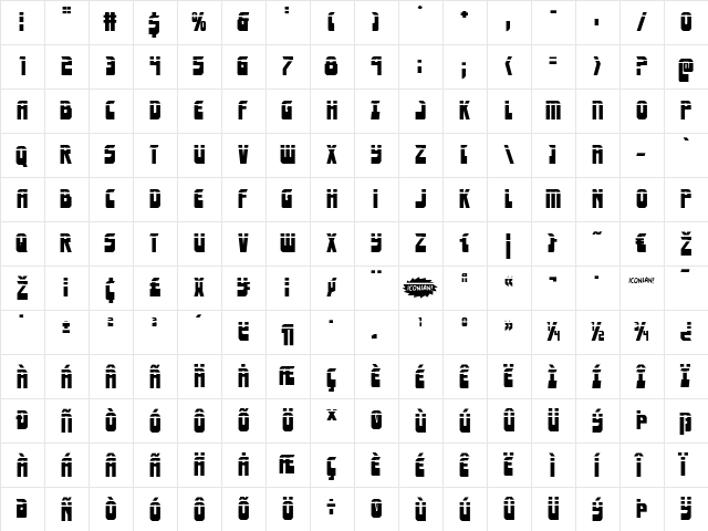 Eldebaran Laser Regular  glyph index