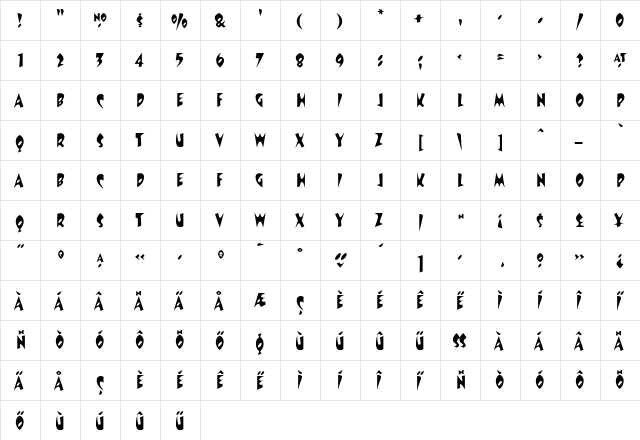 Revolver Regular  glyph index