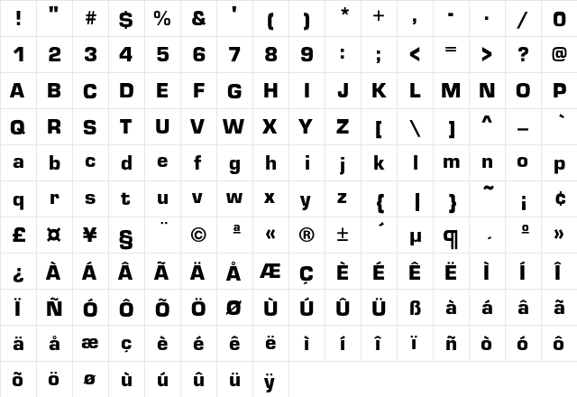 Eurostile-Black Regular  glyph index