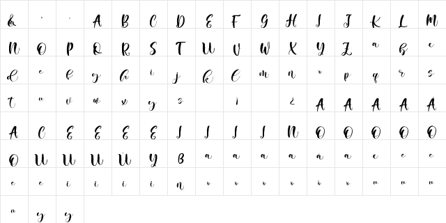 Camila Audrey Regular  glyph index