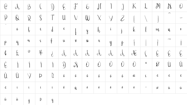 RosalindaFree Regular  glyph index