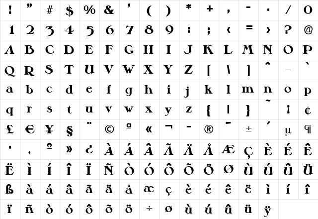 HenryBecker-ExtraBold Regular  glyph index