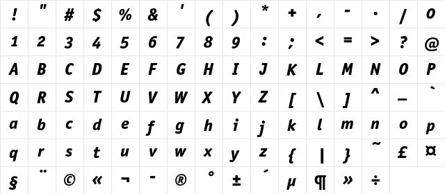OfficinaSansExtraBoldOSC Italic  glyph index