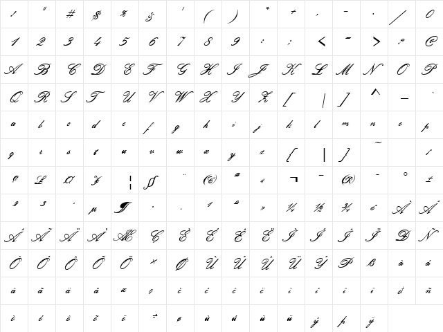 PallusScript Regular  glyph index