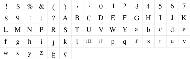 Rossini Regular  glyph index