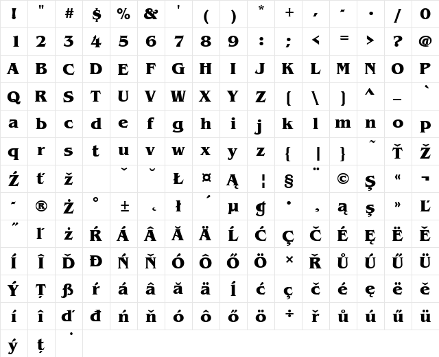 BenguiatItcTEE Bold  glyph index