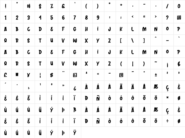 WILENUGS Regular  glyph index