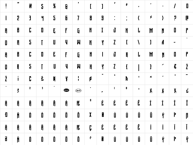 Winter Solstice Condensed Condensed  glyph index