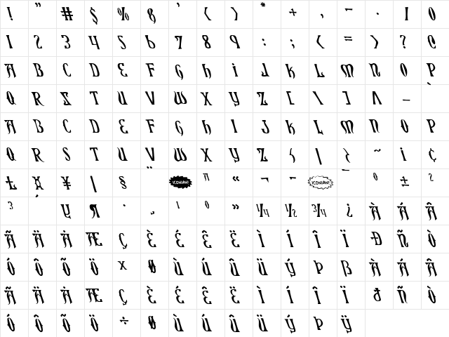Xiphos Leftalic Leftalic  glyph index