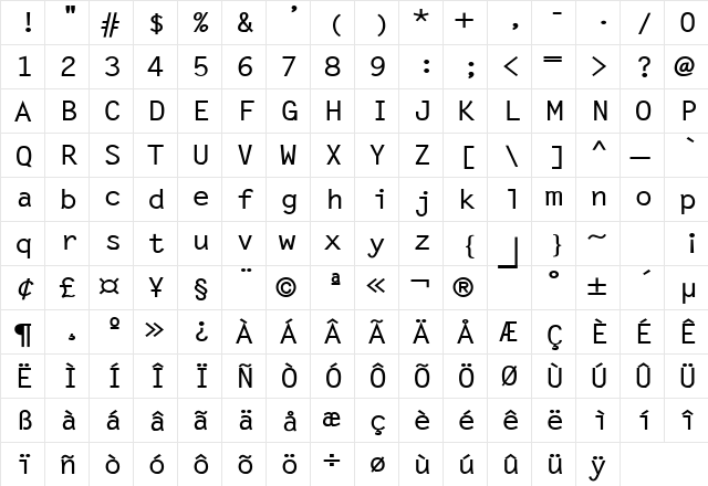 Lechter Wide Bold  glyph index