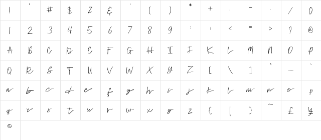 Tulisan Regular  glyph index