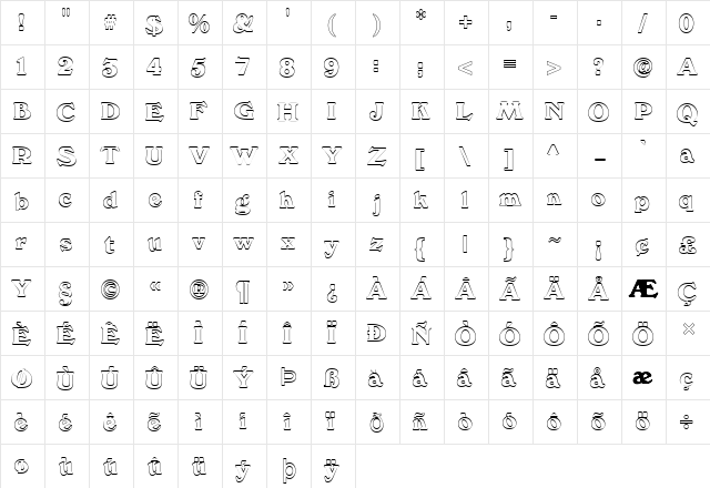 FZ ROMAN 12 HOLLOW Normal  glyph index