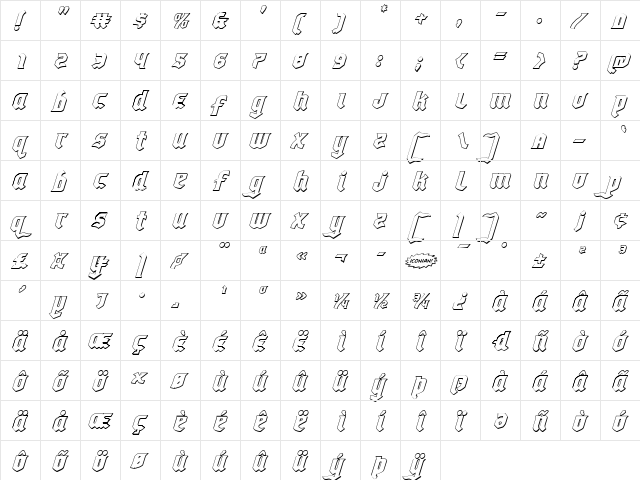 Empire Crown 3D Italic Italic  glyph index
