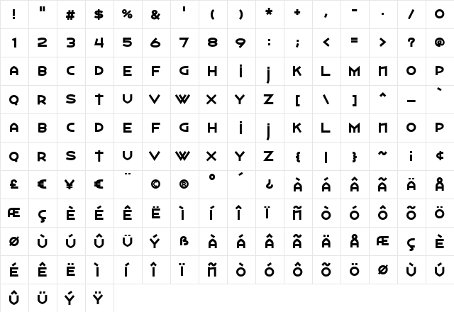 Watertown Black Regular  glyph index