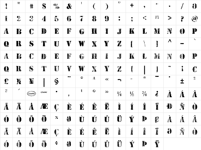 Wetworks Regular  glyph index