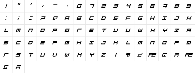 Simply Mono Oblique Regular  glyph index