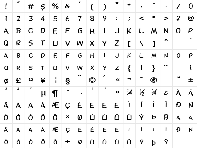 Elizabeth-Extended Bold  glyph index