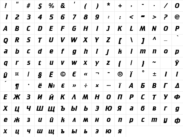 font126 Bold  glyph index