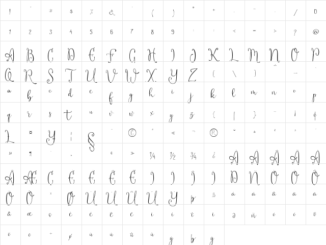 Notalistic Regular  glyph index