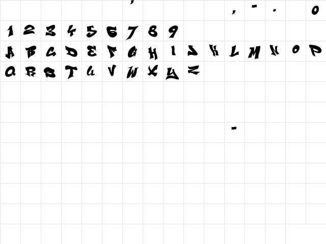 Smasher 312 Black Regular  glyph index