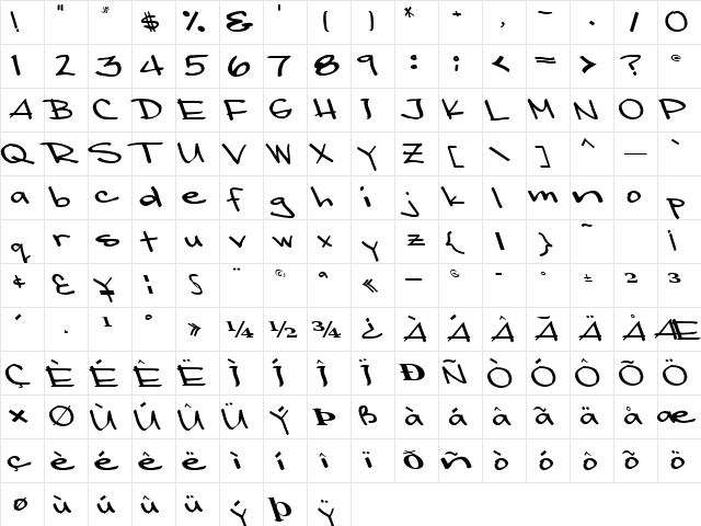 Pale Regular  glyph index