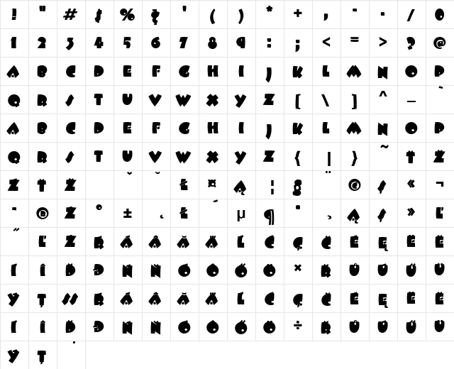 BeeskneesItcPEE Regular  glyph index