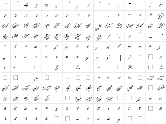 Old Script Regular  glyph index