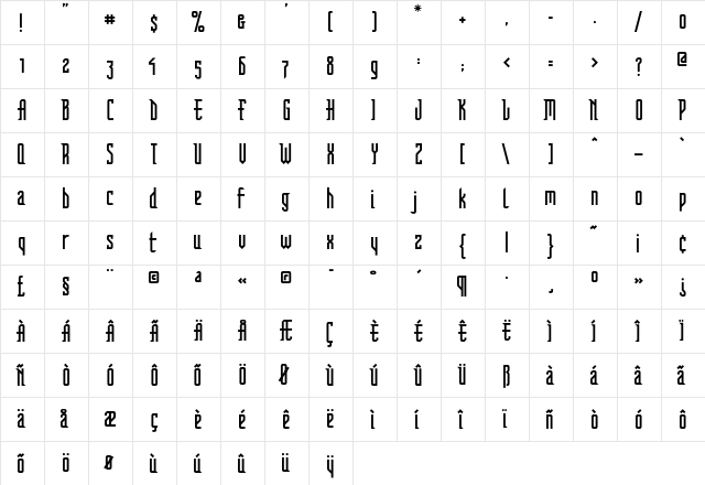 FFVortex Regular  glyph index