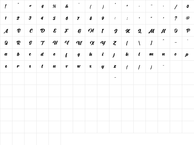 Hunters Regular  glyph index