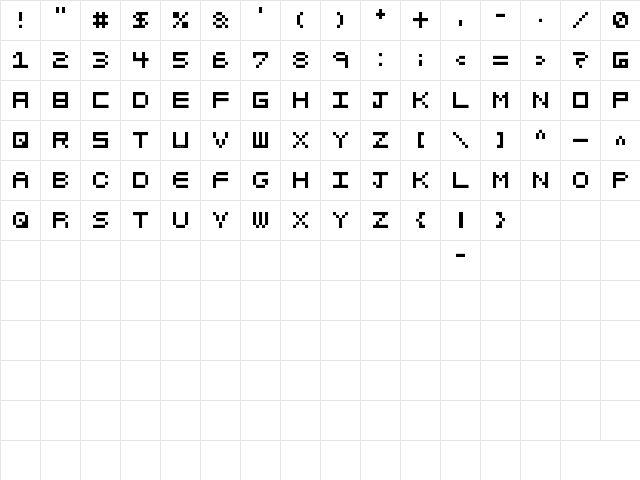 Pixelated Regular  glyph index