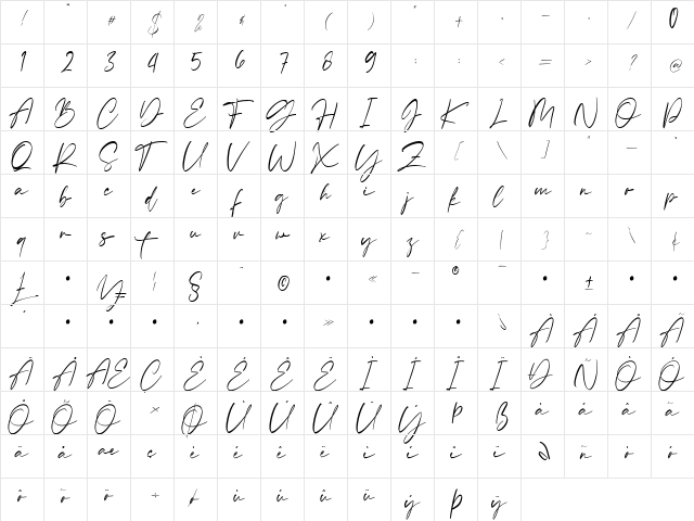 Sellviny Regular  glyph index