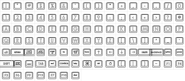Keyboard KeysHo Hollow Regular  glyph index