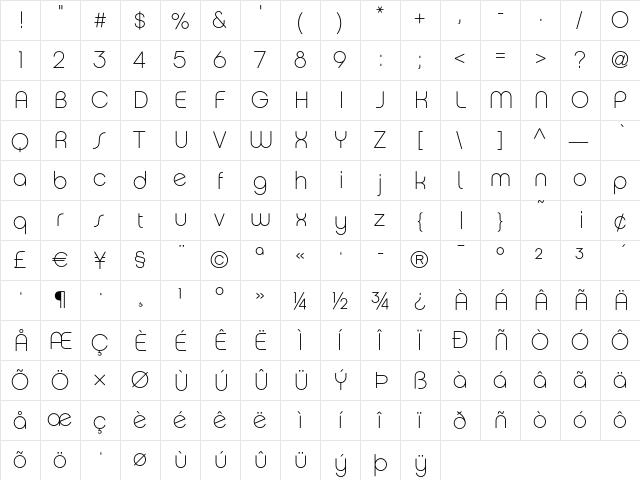 Chalet ParisNineteenSeventy  glyph index