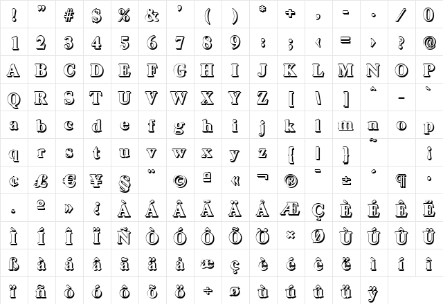 WesleyBeckerShadow-Heavy Regular  glyph index