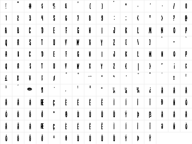 Creepy Crawlers Condensed Condensed  glyph index