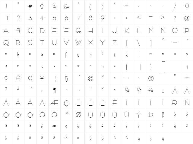 Bernhard-Fashion Regular  glyph index
