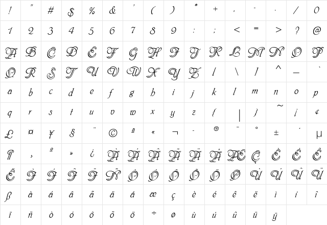 Phyllis Initials Regular  glyph index
