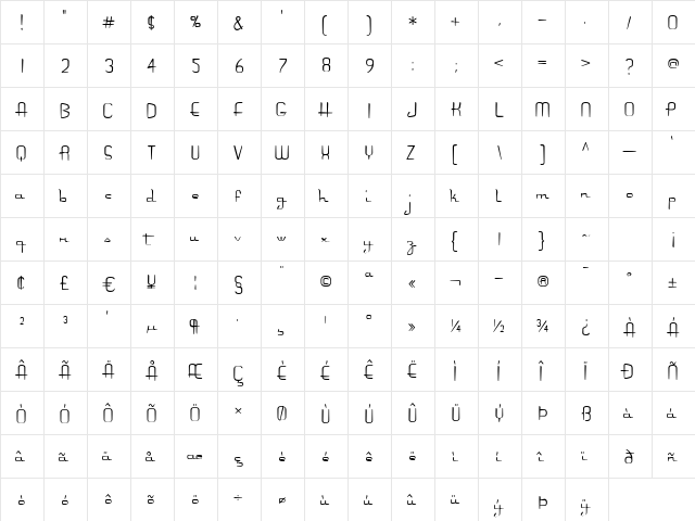 AlsMotorInn Regular  glyph index