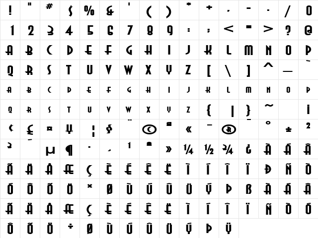 Asia Extended Bold  glyph index