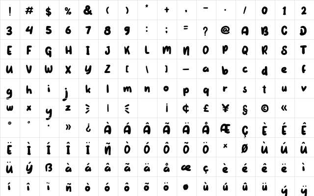 Wadaw Mania Regular  glyph index