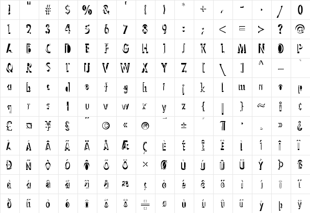 Blackout Regular  glyph index